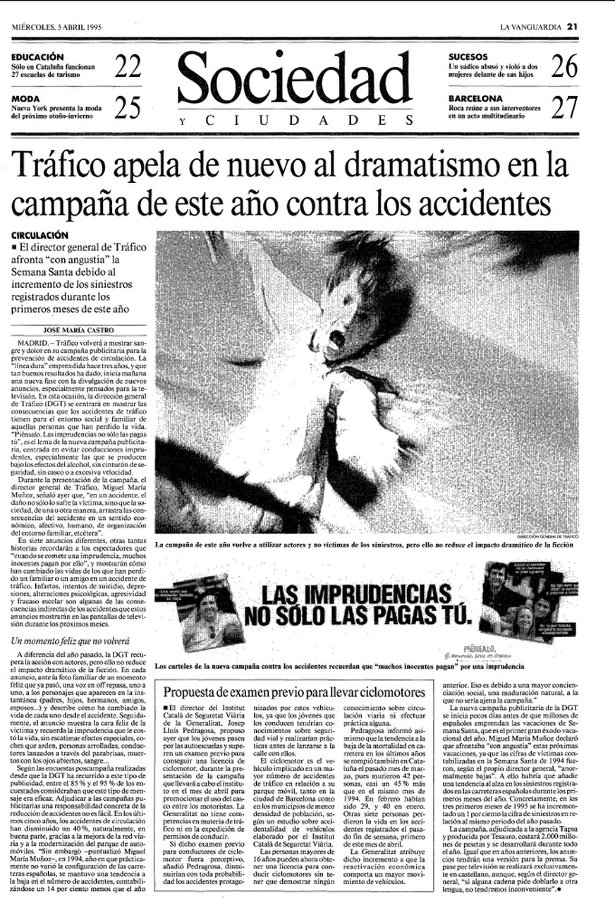 La presentación de la campaña, noticia a página completa en La Vanguardia del día siguiente.
